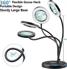 10X Magnifying Glass with Light and Stand Desk Lamp & Clamp Adjustable Gooseneck LED Lighted Magnifier for Soldering, Crafts