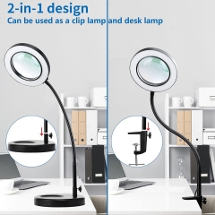 10X Magnifying Glass with Light and Stand Desk Lamp & Clamp Adjustable Gooseneck LED Lighted Magnifier for Soldering, Crafts