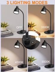 Lampe de bureau à LED avec Port de charge USB 3 Modes de couleurs lampe de lecture lumineuse entièrement Dimmable lampe de Table à goussons Flexible