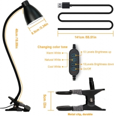 Clipe na luz de leitura 3 modos de cor 10 brilho Dimmer Clamp Light 10W 38 LED Desk Lamp com 360 graus Flexível Gooseneck