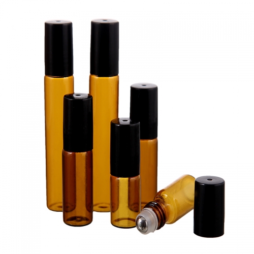 5pcs/lot 10ml empty glass refillable amber roller bottles for essential oils packaging