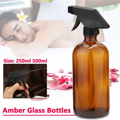 IMIROOTREE 500ml 16oz Refillable Amber Glass Mist Bottle+ Extra Storage Lids