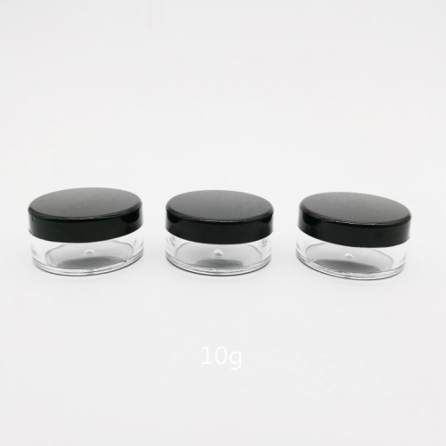 Free shipping 50pcs/lot 10g plastic clear jar with black cap,  plastic cosmetic makeup jar for skin care cream