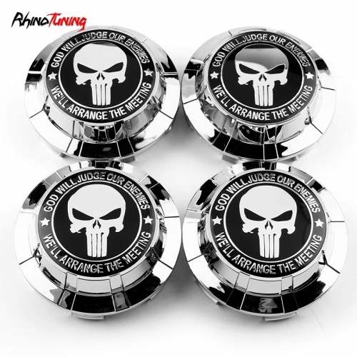 4pcs Sanctioner GMC Chevrolet Cadillac 83mm 3 1/4in Wheel Center Caps White Logo Silver Base With Font