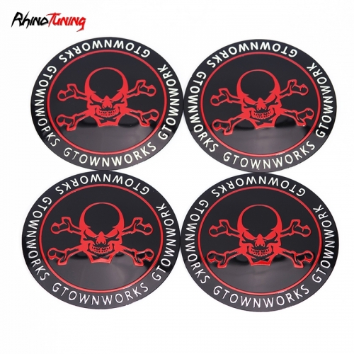 4pcs Skull 68mm 2 21/32in Center Cap Sticker Aluminum