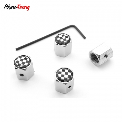 4pcs (1set) Checkered Tyre Valve Dust Caps