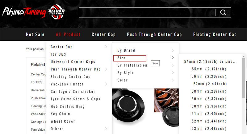 Look for wheel center Caps size