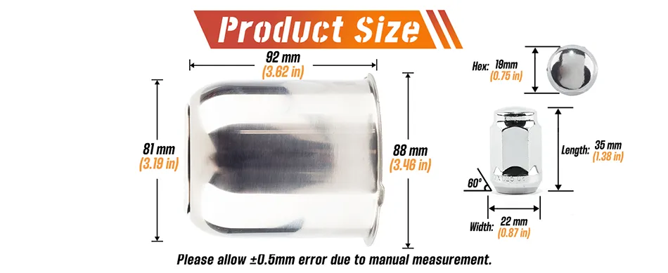 3.19in Push Thru Wheel Rim Center Caps Size