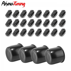 Matte Black: 4 Center Caps . 24 Pcs 1/2-20 Lug Nuts