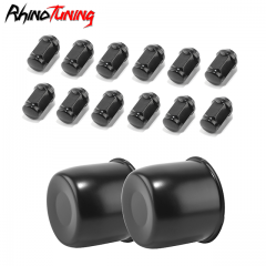 Matte Black: 2 Center Caps . 12 Pcs 1/2-20 Lug Nuts