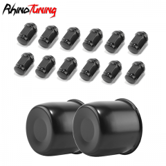 Matte Black: 2 Center Caps . 12 Pcs 1/2-20 Lug Nuts