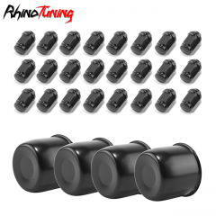 Matte Black: 4 Center Caps . 24 Pcs 1/2-20 Lug Nuts