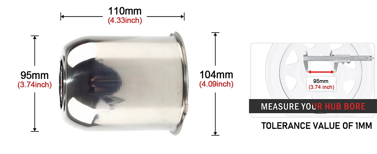 3.74in Stainless Push Through Trailer Wheel Center Caps for 3.74" Bore 3.9" Tall Truck RV Rims - 20274343 1 3.74in Stainless Push Through Trailer Wheel Center Caps