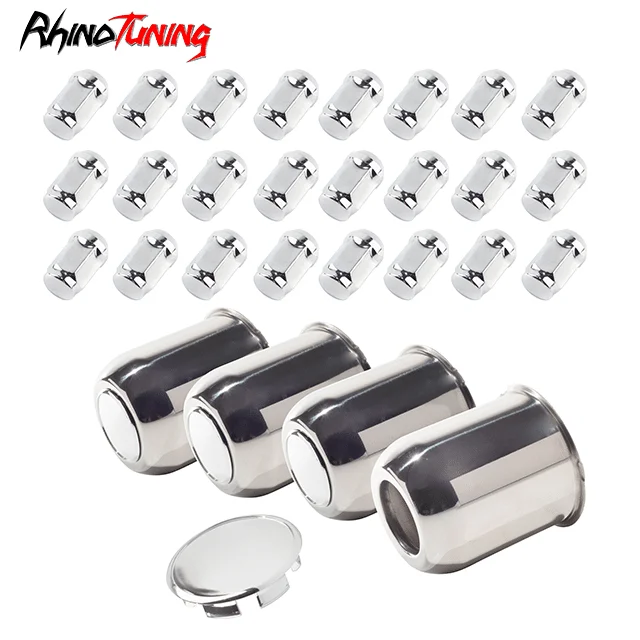 3.74in Push Through Stainless Steel Trailer Center Caps and 1/2-20 Lug Nuts Sets