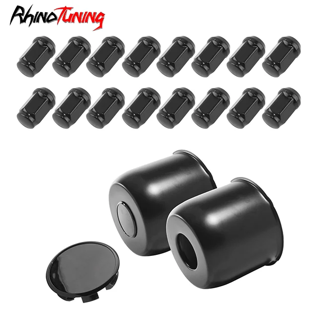 Matte Black: 2pcs Center Caps. 16 Pcs 1/2-20 Lug Nuts