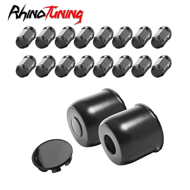 Matte Black: 2pcs Center Caps. 16 Pcs 9/16-18 Lug Nuts