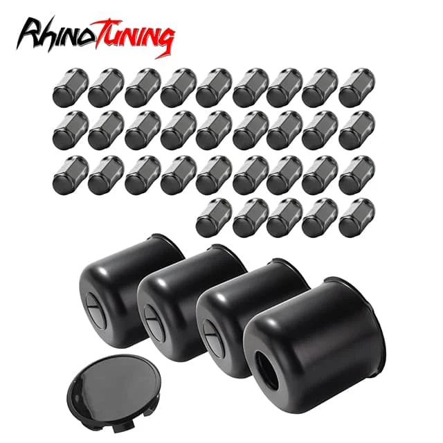 Matte Black: 4pcs Center Caps. 32 Pcs 9/16-18 60° Lug Nuts