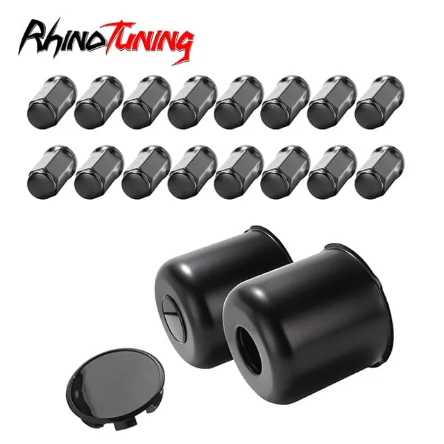 Matte Black: 2pcs Center Caps. 16 Pcs 9/16-18 60° Lug Nuts