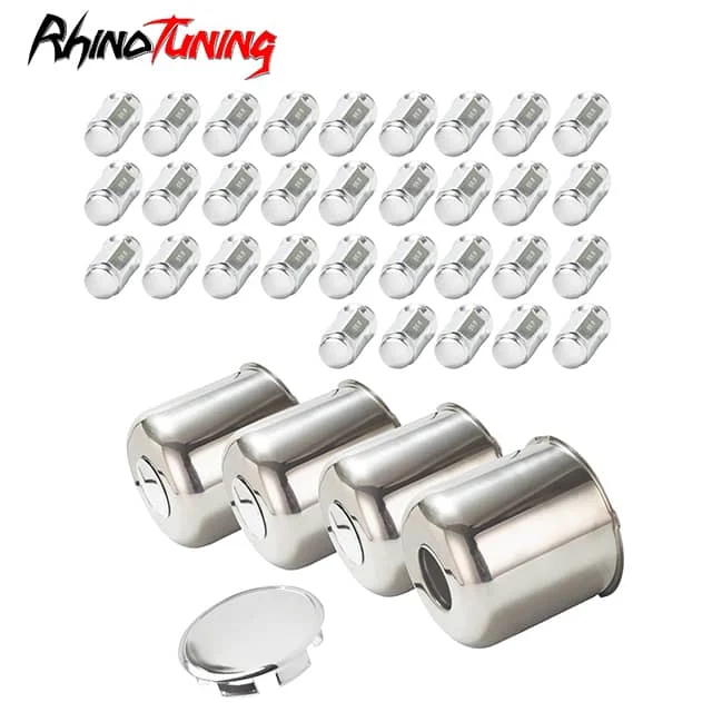 Mirror Polished: 4pcs Center Caps. 32 Pcs 9/16-18 60° Lug Nuts