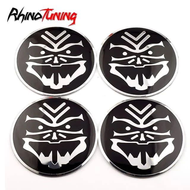 64mm Wheel Center Cap Aluminum Decals Auto Stickers with Silver-Black Skull Mask 4pcs