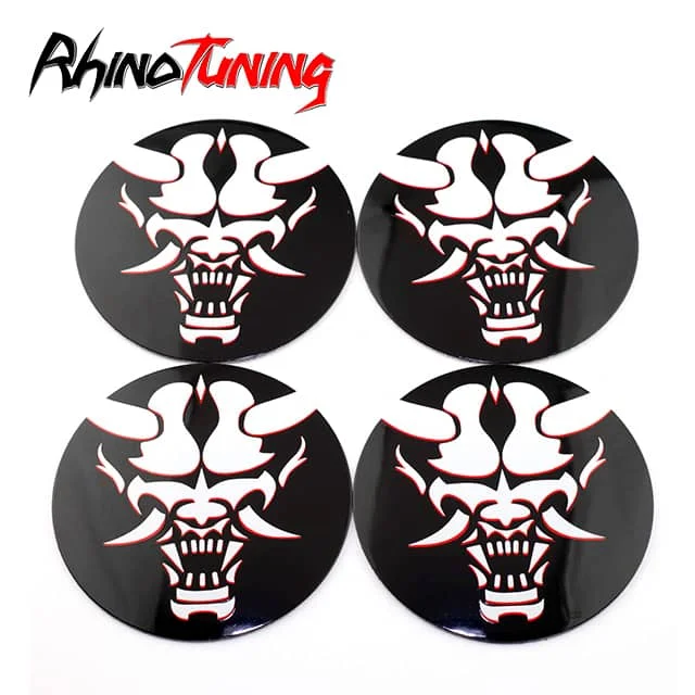 68mm Wheel Center Rim Cap Aluminum Stickers with Curved Japanese Style Mask Pattern 4pcs
