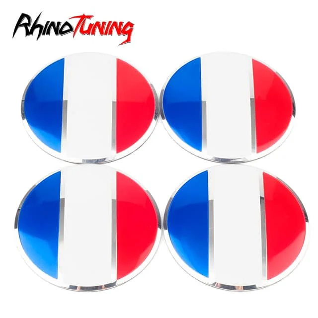 4pc 57mm Wheel Center Cap Aluminum Decals with French Flag Pattern for Auto Rim Decoration