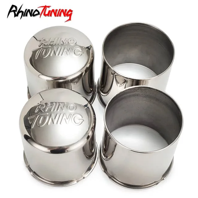 RhinoTuning 4.25in Stainless Steel Push Thru Center Caps 2 Open 2 Closed for Truck Trailer Axles