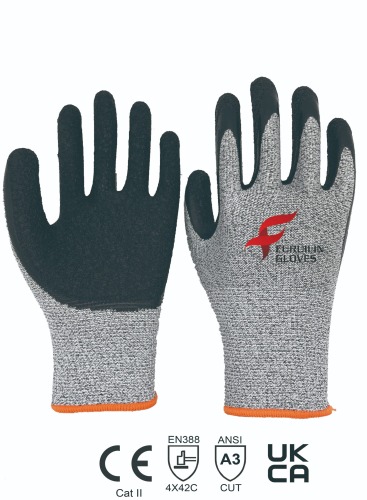 13 gauge HPPE cut 5 liner with black latex palm coating