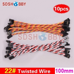 10pcs* 22#/ 22AWG Heavy Duty Twisted Wire 10cm 100mm Connecting Line for Flight Control/ Male-male Servo Wire- JR/ Futaba color