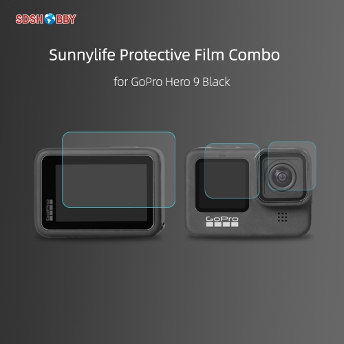 Sunnylife Protective Film Set Tempered Glass Lens Film Front Rear Screen Protector for GoPro Hero 10/9 Black