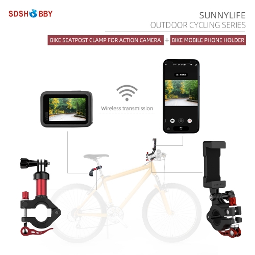 Sunnylife Bike Seat Post Clamp Sports Camera Holder Bicycle Mobile Phone Holder Navigation Bracket for Action 2/GoPro 10/Osmo Pocket/Insta360 One R/RS