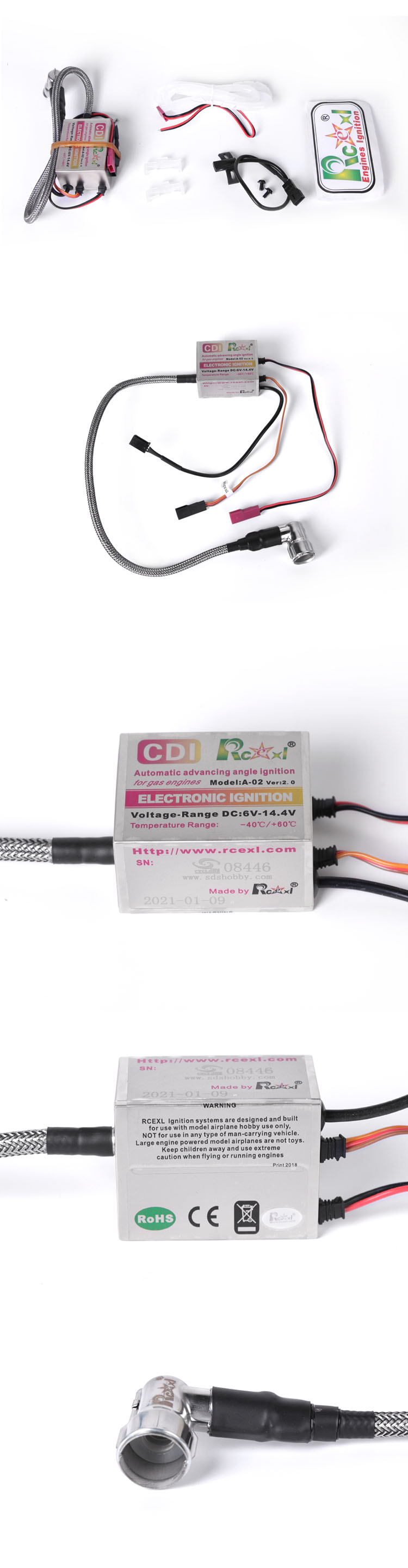 thumbnail interactive-video image 1 of Rcexl CM6 Ignition CDI Module – 10mm 90 Degree For Gas RC Model Airplane Engines 1 of 2