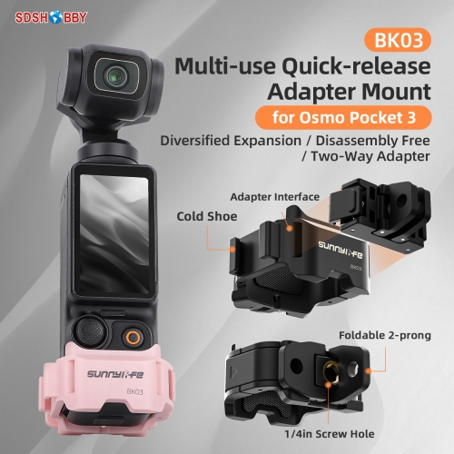Sunnylife Quick Release Adapter Mount Frame Two-Way Adapter Expansion Selfie Stick Tripod Adapter Cam Accessories for OSMO POCKET 3
