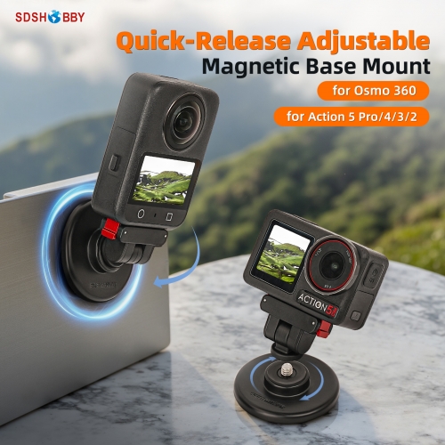 Sunnylife Quick-Release Magnetic Base Mount 1/4in 180° Tilt Adjustable Tabletop Base Bracket for Insta360 GO Ultra