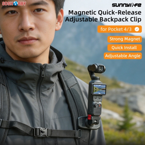 Sunnylife Magnetic Quick-Release Adjustable Backpack Clip Action Camera Clamp Vertical-Horizontal Mount Accessories for Osmo Pocket 4/3