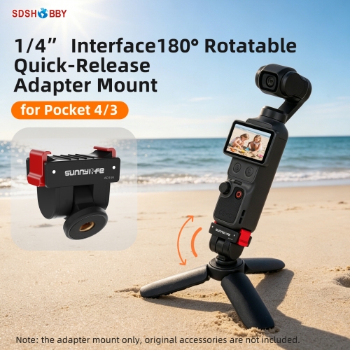 Sunnylife Quick Release Adapter Mount 1/4” Interface 180 Degree Tilt Selfie Stick Adapter Stand for Osmo Pocket 4/3