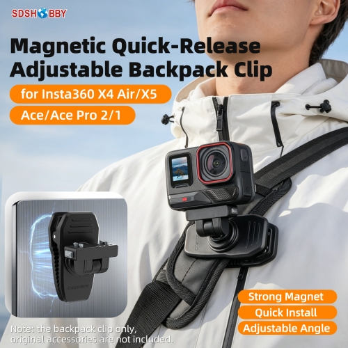 Sunnylife Magnetic Quick-Release Backpack Clip Action Camera Clamp Vertical-Horizontal Mount Accessories for Insta360 X4 Air/X5/Ace/Ace Pro 2/1