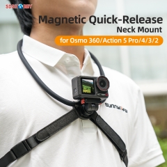 Sunnylife Magnetic POV Neck Mount Hand Free Video Vlog Neck Adjustable Selfie Holder with Body Strap for Osmo 360/Action 5 Pro/4/3/2