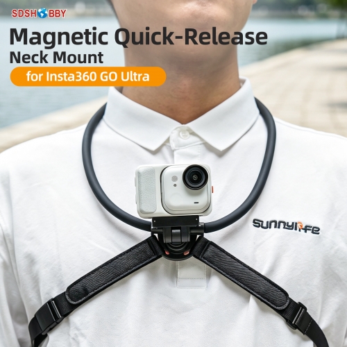 Sunnylife Magnetic POV Neck Mount Hand Free Video Vlog Neck Adjustable Selfie Holder with Body Strap for Insta360 GO Ultra