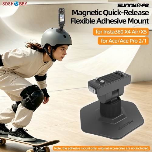 Sunnylife Magnetic Flexible Adhesive Helmet Mount Base Quick-Release Action Camera Holder for Insta360 X4 Air/X5/Ace/Ace Pro 2/1