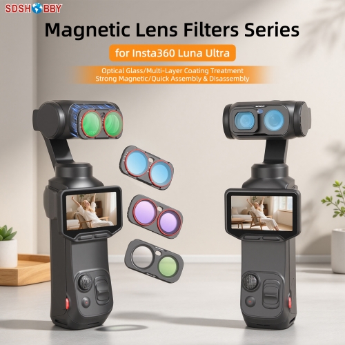 Sunnylife Magnetic Lens Filters Macro Lens Wide-Angle Lens Adjustable VND 1/4 Black MIST&ND16&CPL Filters for Insta360 Luna Ultra