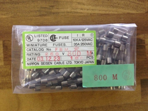 Imported Japanese FBM 5X20 800MA250V 0.8A FUSE JET glass fuse tube