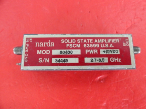 NARDA 60400 2.7-3.6GHZ amplifier SMA 15V