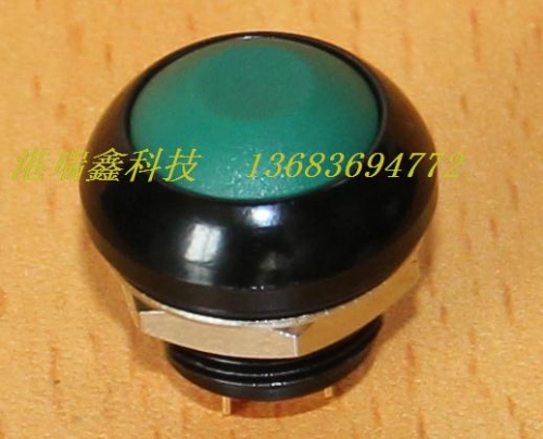 M12 waterproof switch reset button PAS6 black metal edge of Taiwan black metal round without lock green button