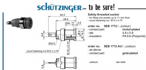Germany SCHUTZINGER imports 4MM safety socket SEB1772 nickel plating