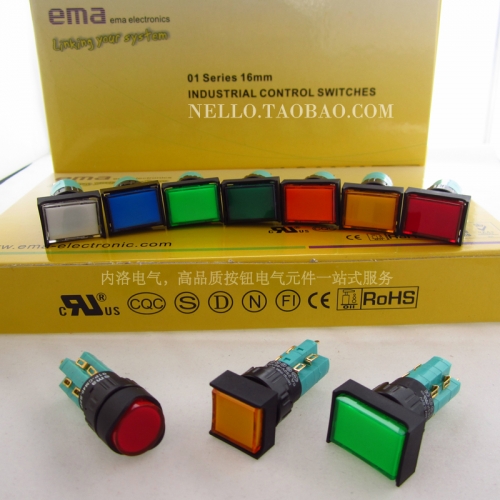 EMA 16mm with light button switch, 01P-R/S/CM40.S2P self reset, AC110/220V