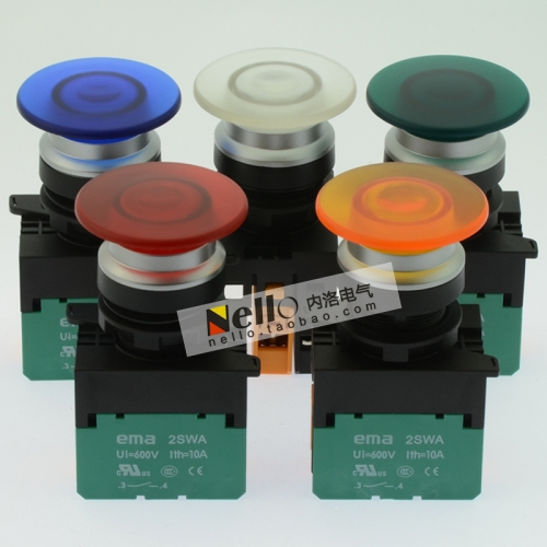 EMA button with lights, 22mm self reset, E2P4*.M0, LED, DC6/12/24V, 1NO or 1NC