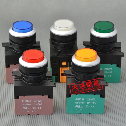 EMA 22mm with light button switch, E2P2*.M self reset, DC6/12/24V, 1NO or 1NC