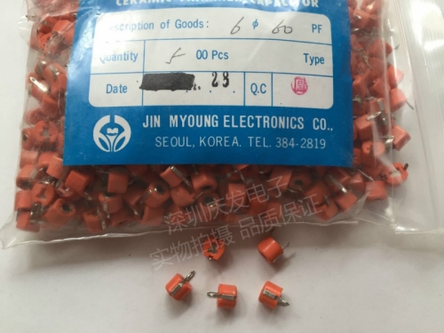 Korean plastic 6MM 60PF direct insertion, 2 pin adjustable capacitor, 60P trimming capacitor, variable capacitance value