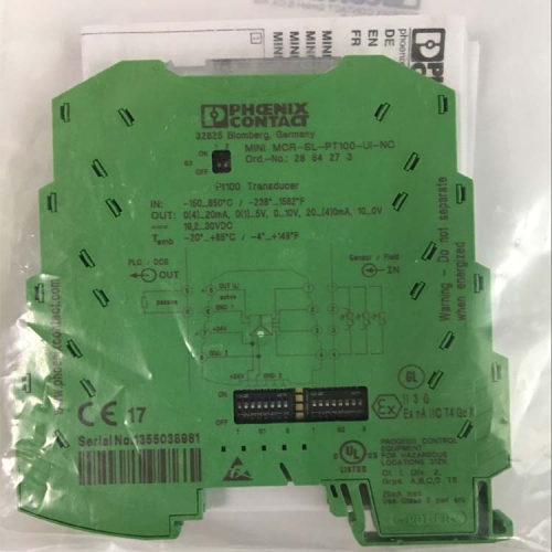 2864273， MINI MCR-SL-PT100-UI-NC Signal Conditioning; Temperature Transducer 1 mA Input; 0-20 mA Output; DIP Switch